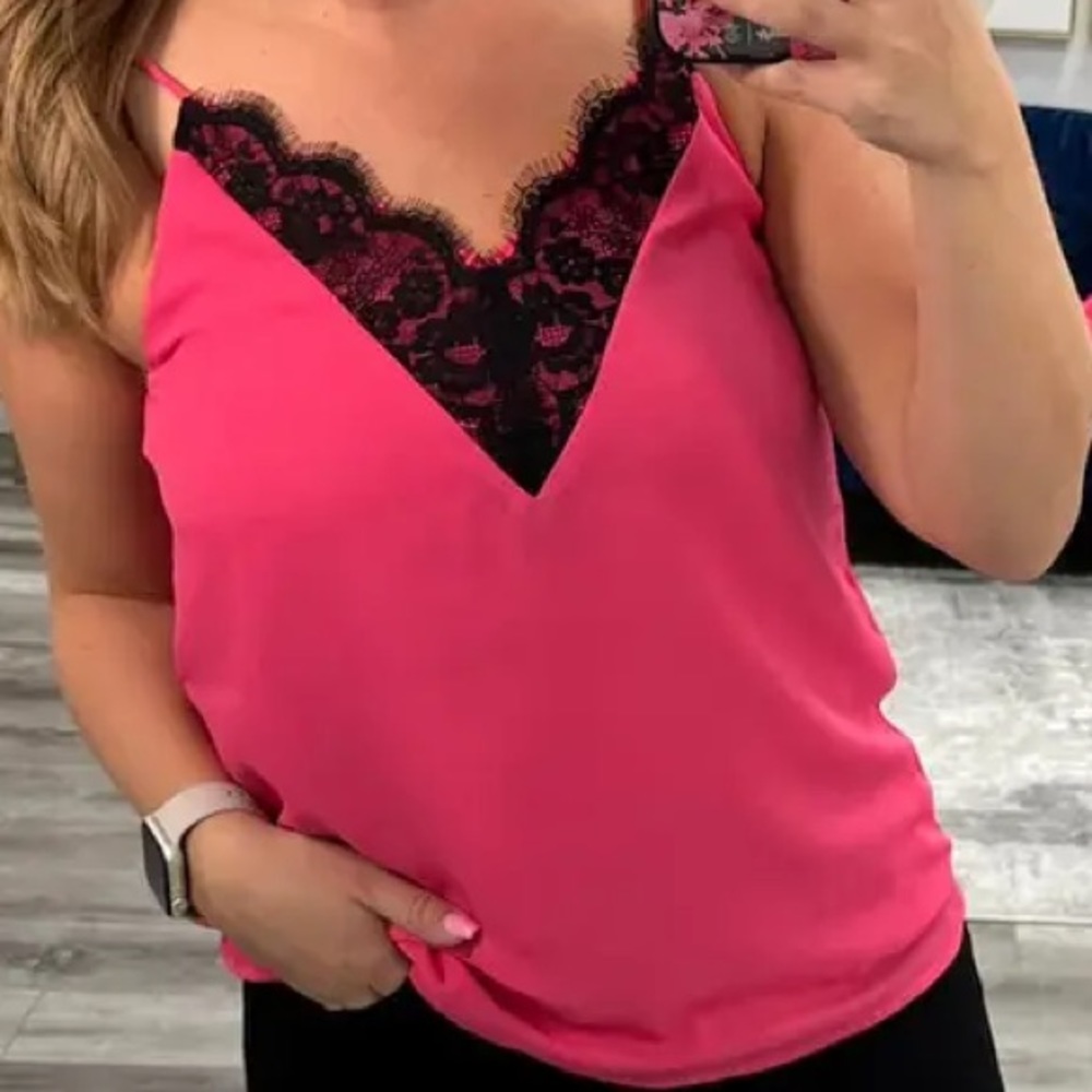 Eyelash spaghetti strap cami -‎ pink